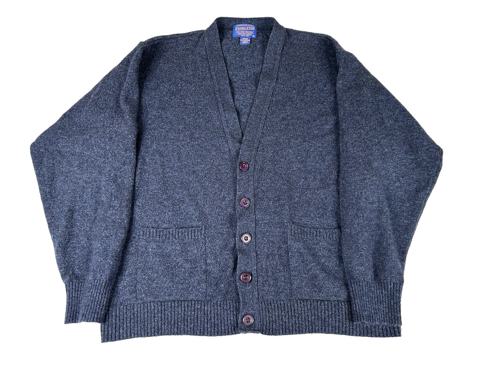 Pendleton Cardigan Men's Med Blue 100% Lambswool Tight Knit Grandpa Sweater
